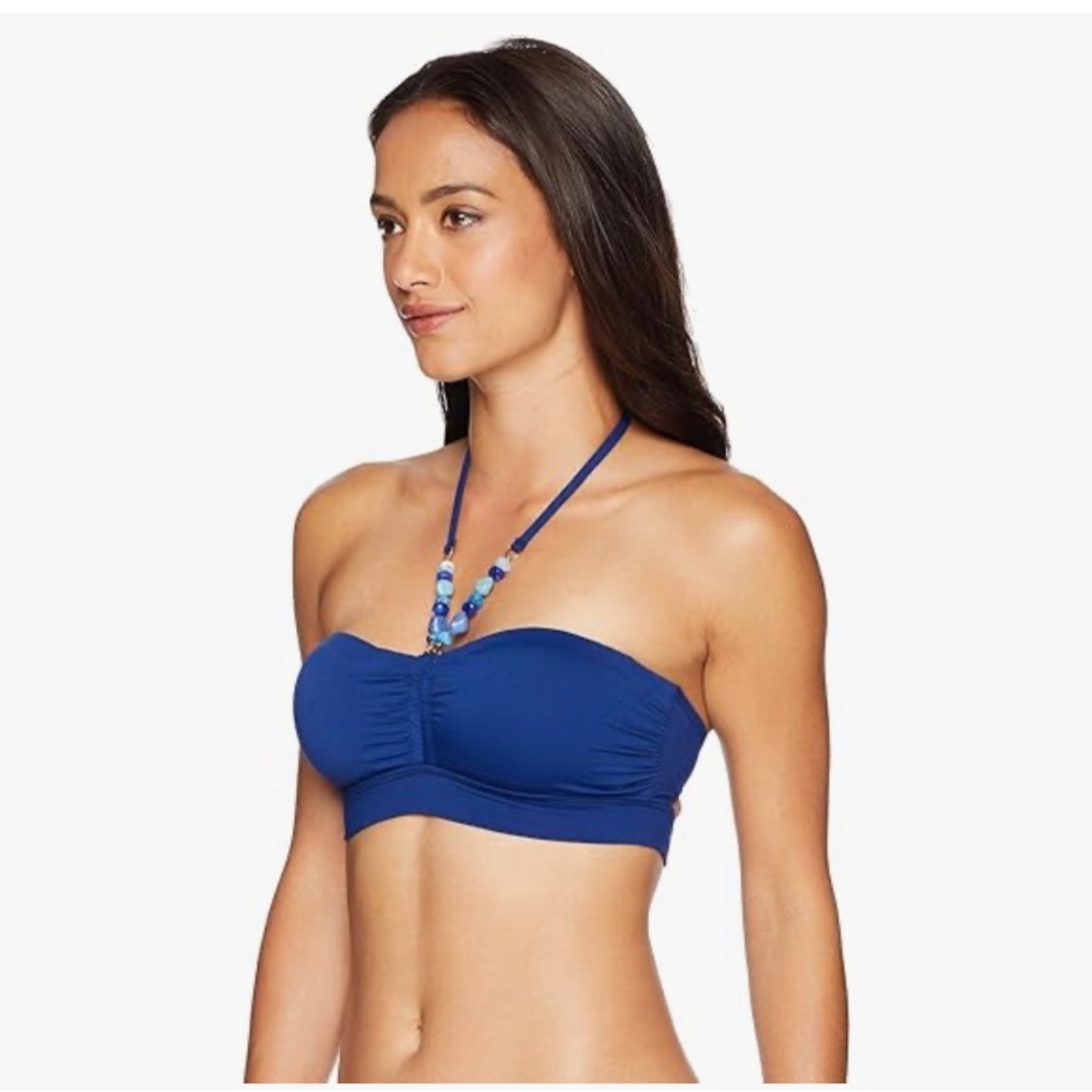 Lauren Ralph NWOT Lauren Beach Club Beaded jeweled Halter Bandeau swim top blue